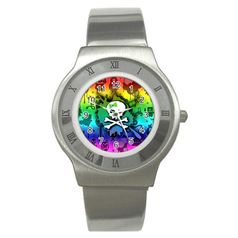 Kawaii Rainbow Skull Stainless Steel Watch from ArtsNow.com Front