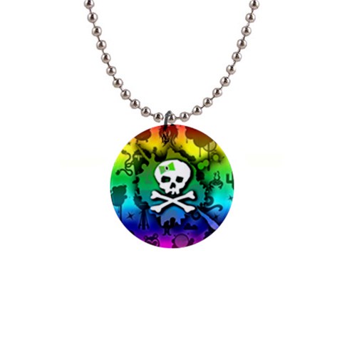 Kawaii Rainbow Skull 1  Button Necklace from ArtsNow.com Front