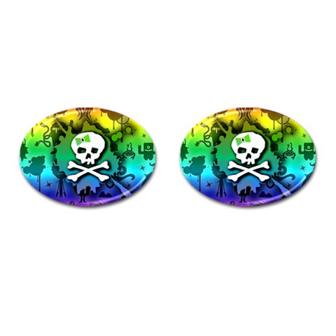 Kawaii Rainbow Skull Cufflinks (Oval) from ArtsNow.com Front(Pair)