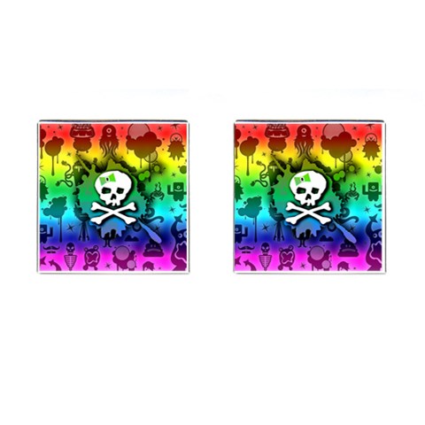 Kawaii Rainbow Skull Cufflinks (Square) from ArtsNow.com Front(Pair)