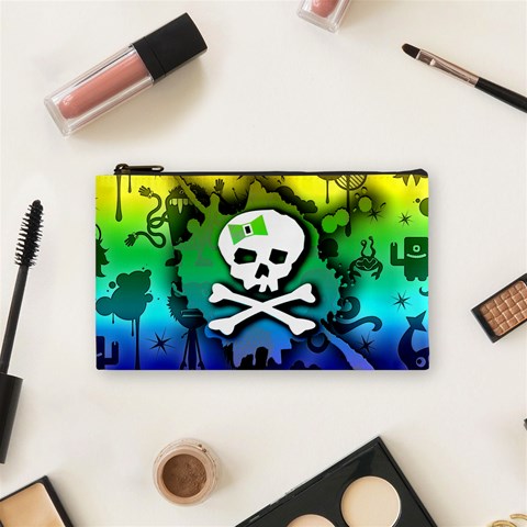 Kawaii Rainbow Skull Cosmetic Bag (Small) from ArtsNow.com Front