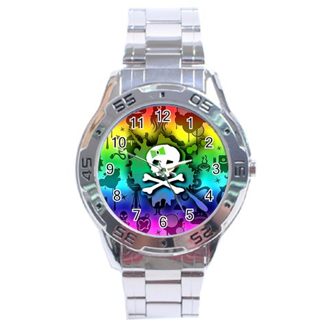 Kawaii Rainbow Skull Stainless Steel Analogue Men’s Watch from ArtsNow.com Front