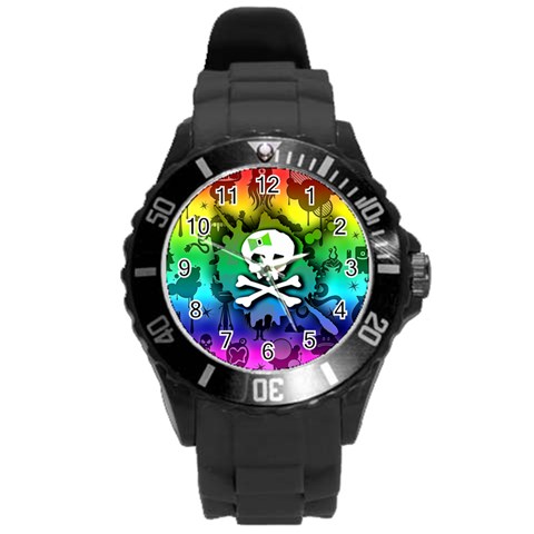 Kawaii Rainbow Skull Round Plastic Sport Watch Large from ArtsNow.com Front