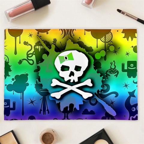 Kawaii Rainbow Skull Cosmetic Bag (XXL) from ArtsNow.com Front