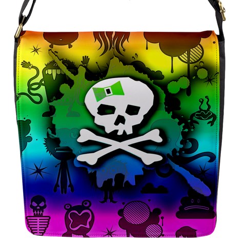 Kawaii Rainbow Skull Flap closure messenger bag (Small) from ArtsNow.com Front