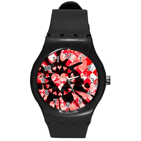 Love Heart Splatter Round Plastic Sport Watch Medium from ArtsNow.com Front