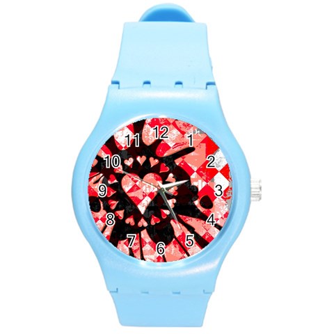 Love Heart Splatter Round Plastic Sport Watch Medium from ArtsNow.com Front