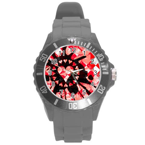 Love Heart Splatter Round Plastic Sport Watch Large from ArtsNow.com Front