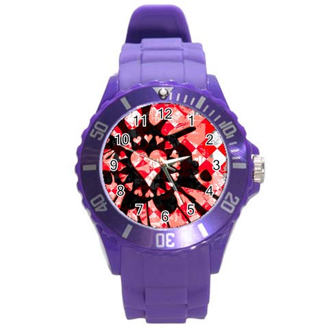 Love Heart Splatter Round Plastic Sport Watch Large from ArtsNow.com Front