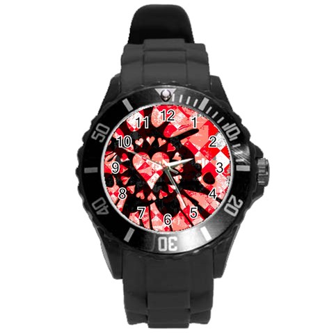 Love Heart Splatter Round Plastic Sport Watch Large from ArtsNow.com Front