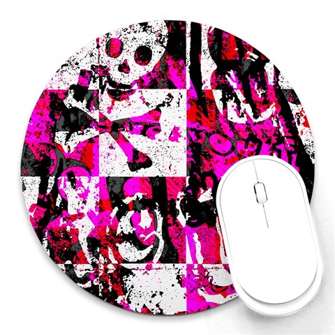 Pink Checker Graffiti Round Mousepad from ArtsNow.com Front