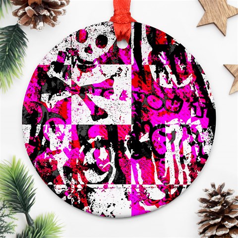 Pink Checker Graffiti Ornament (Round) from ArtsNow.com Front