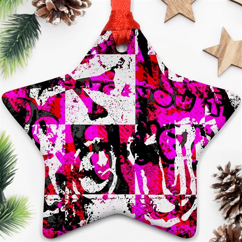 Pink Checker Graffiti Ornament (Star) from ArtsNow.com Front