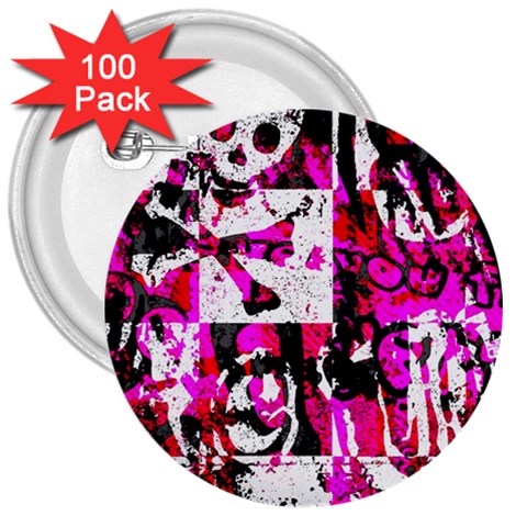 Pink Checker Graffiti 3  Button (100 pack) from ArtsNow.com Front