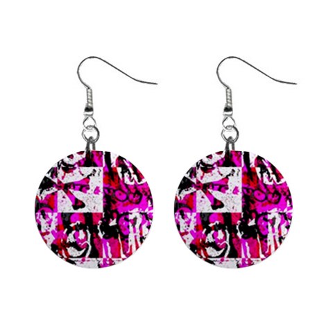 Pink Checker Graffiti 1  Button Earrings from ArtsNow.com Front