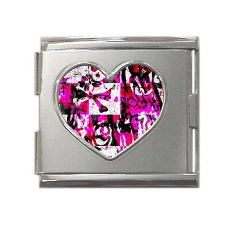 Pink Checker Graffiti Mega Link Heart Italian Charm (18mm) from ArtsNow.com Front