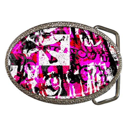 Pink Checker Graffiti Belt Buckle from ArtsNow.com Front