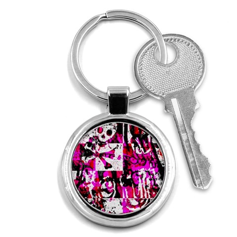 Pink Checker Graffiti Key Chain (Round) from ArtsNow.com Front