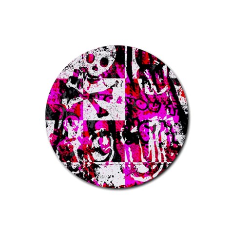 Pink Checker Graffiti Rubber Round Coaster (4 pack) from ArtsNow.com Front