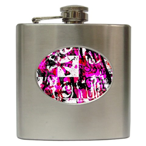 Pink Checker Graffiti Hip Flask (6 oz) from ArtsNow.com Front