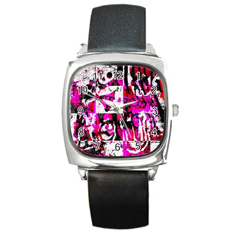 Pink Checker Graffiti Square Metal Watch from ArtsNow.com Front