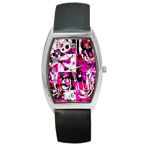 Pink Checker Graffiti Barrel Style Metal Watch from ArtsNow.com Front