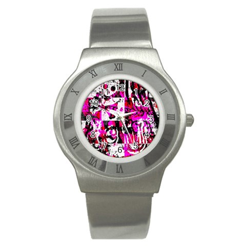 Pink Checker Graffiti Stainless Steel Watch from ArtsNow.com Front