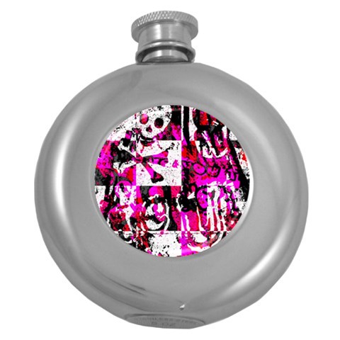 Pink Checker Graffiti Hip Flask (5 oz) from ArtsNow.com Front