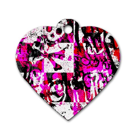 Pink Checker Graffiti Dog Tag Heart (Two Sides) from ArtsNow.com Front