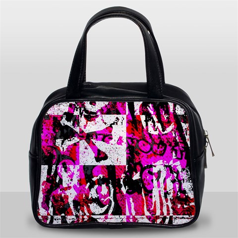 Pink Checker Graffiti Classic Handbag (Two Sides) from ArtsNow.com Front