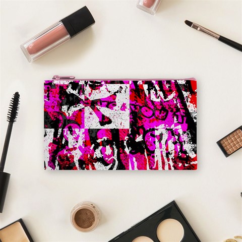 Pink Checker Graffiti Cosmetic Bag (Small) from ArtsNow.com Front