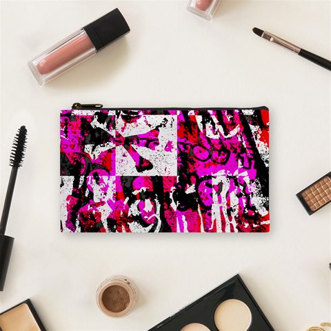 Pink Checker Graffiti Cosmetic Bag (Small) from ArtsNow.com Front