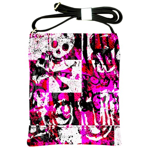 Pink Checker Graffiti Shoulder Sling Bag from ArtsNow.com Front