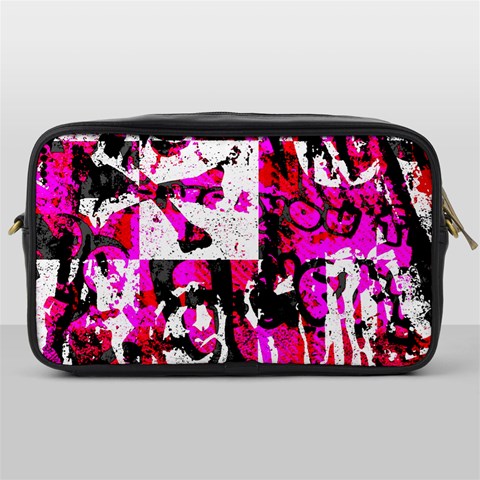 Pink Checker Graffiti Toiletries Bag (One Side) from ArtsNow.com Front