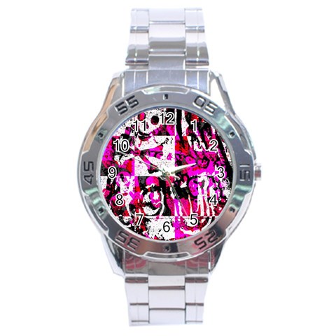 Pink Checker Graffiti Stainless Steel Analogue Men’s Watch from ArtsNow.com Front