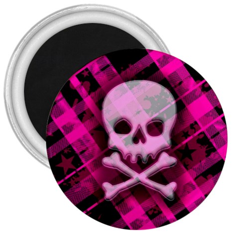 Pink Plaid Skull 3  Magnet from ArtsNow.com Front