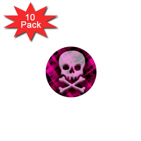 Pink Plaid Skull 1  Mini Button (10 pack)  from ArtsNow.com Front