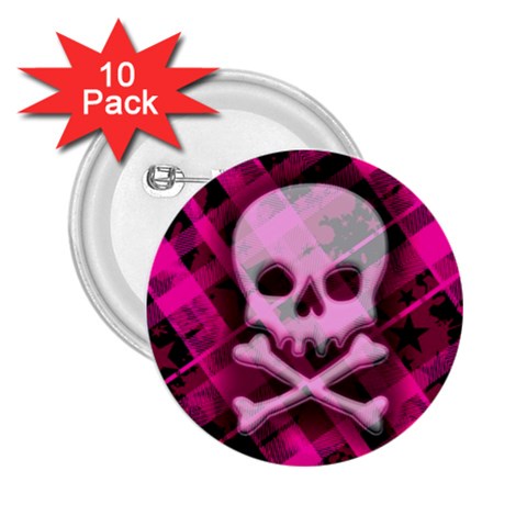 Pink Plaid Skull 2.25  Button (10 pack) from ArtsNow.com Front