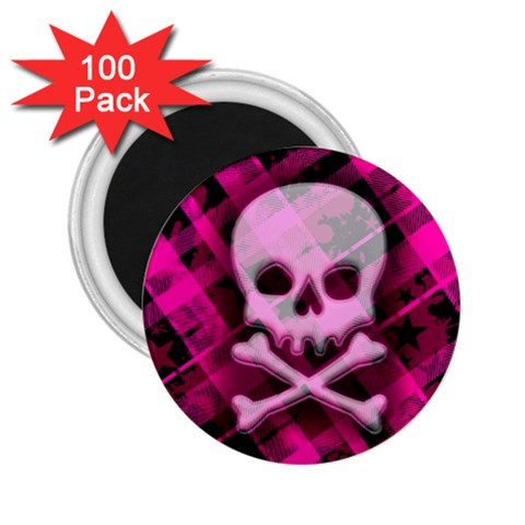 Pink Plaid Skull 2.25  Magnet (100 pack)  from ArtsNow.com Front