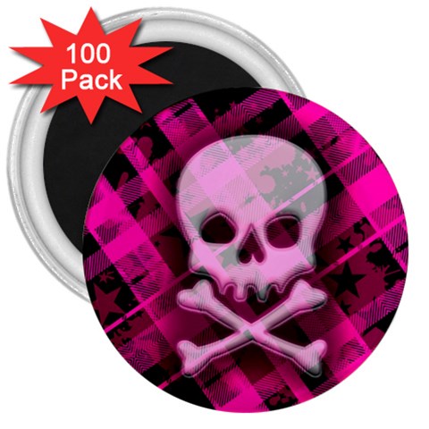 Pink Plaid Skull 3  Magnet (100 pack) from ArtsNow.com Front