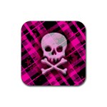 Pink Plaid Skull Rubber Coaster (Square)