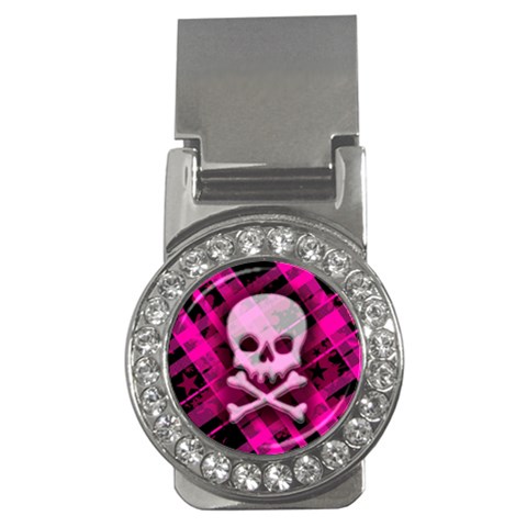 Pink Plaid Skull Money Clip (CZ) from ArtsNow.com Front