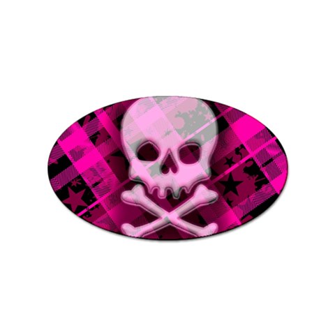 Pink Plaid Skull Sticker (Oval) from ArtsNow.com Front