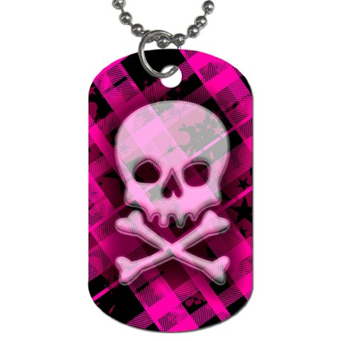 Pink Plaid Skull Dog Tag (Two Sides) from ArtsNow.com Front