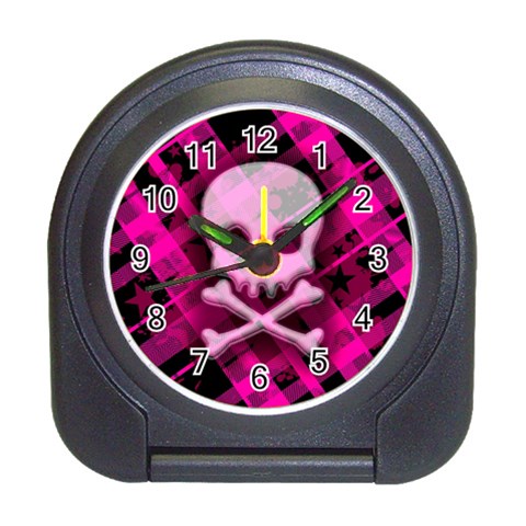 Pink Plaid Skull Travel Alarm Clock from ArtsNow.com Front