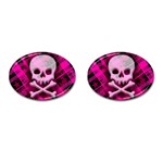 Pink Plaid Skull Cufflinks (Oval)