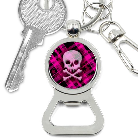 Pink Plaid Skull Bottle Opener Key Chain from ArtsNow.com Front