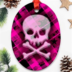 Pink Plaid Skull Oval Ornament (Two Sides) from ArtsNow.com Front