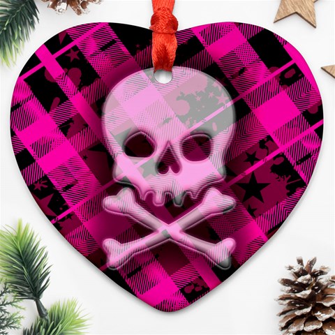 Pink Plaid Skull Heart Ornament (Two Sides) from ArtsNow.com Back