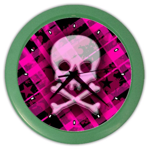 Pink Plaid Skull Color Wall Clock from ArtsNow.com Front